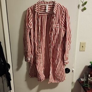 Red and White Striped Long Sleeve Shirt